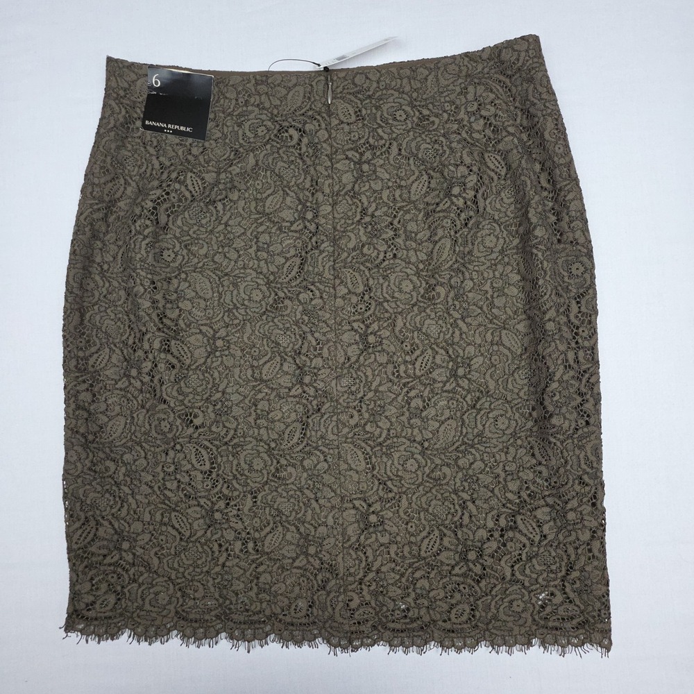 NWT Banana Republic Lace Pencil Skirt Women 6 Olive Green Scalloped Hem Cotton - Picture 3 of 7